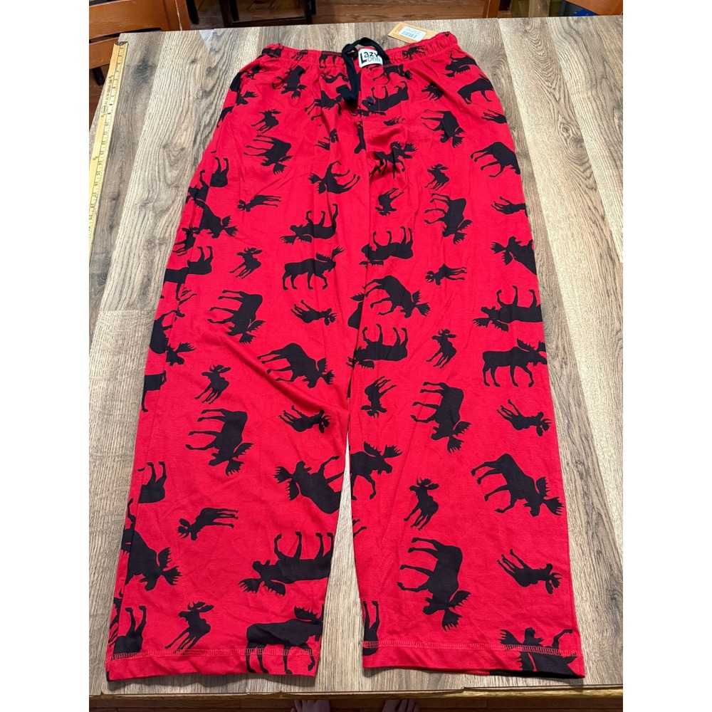 Lazy One PJ Pant Classic Moose Red Unisex Large Red Adult Cotton Elastic NEW - Picture 1 of 12